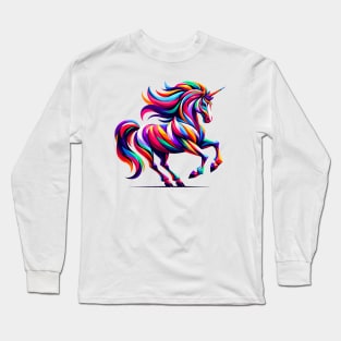 Geometric Rainbow Unicorn: Magical Color Spectrum Long Sleeve T-Shirt